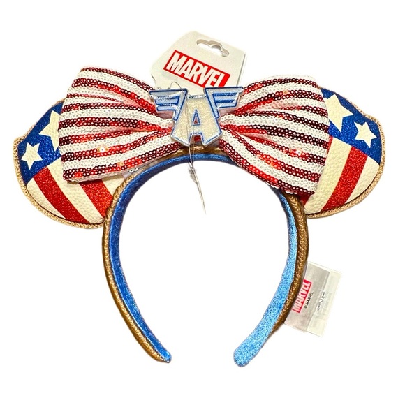 Authentic Disney Marvel Captain America Sparkly Red, White&Blue Minnie Ears NWT - Picture 1 of 4